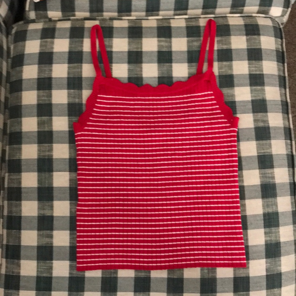 Red & White Striped Cropped Tank